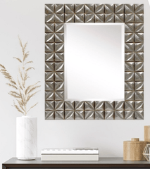 Large Beveled Glass Wall Mirror With Hand Distressed Silver Frame By