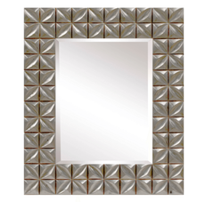 Large Beveled Glass Wall Mirror With Hand Distressed Silver Frame By