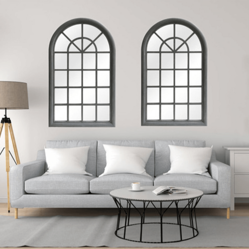 Distressed Grey Arched Window Pane Mirror