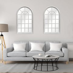 Distressed Grey Arched Window Pane Mirror