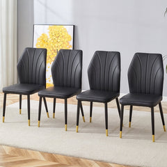 4 modern dining chairs with stylish PU patterned backrest and black