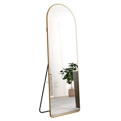 Modern Aluminum Alloy Metal Frame Arched Floor Mirror with Gold Finish