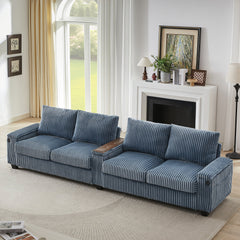 Modern 4-Seater Corduroy Sofa Couch with USB Ports, Hidden Storage,