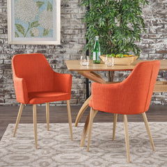 Mid Century Modern Fabric Upholstered Dining Chairs Armchairs in Muted