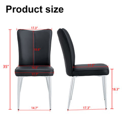 Modern Minimalist Dining Chairs Set of 2 Black PU Leather Curved