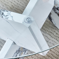 Modern Round Glass Coffee Table with Tempered Glass Countertop and