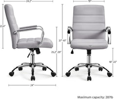 Mid-Back Office Chair with Arms Swivel PU Leather Height Adjustable