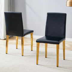 Modern Dining Chairs Set of 2 with Black PU Leather and Golden Metal
