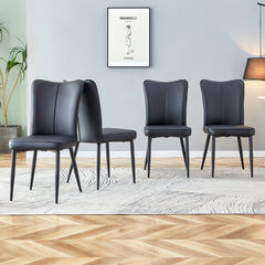 Modern Minimalist Dining Chairs Set of Four with Black PU Leather and