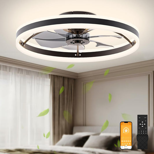 Low Profile Ceiling Fans with Lights and Remote, 23.6In Flush Mount