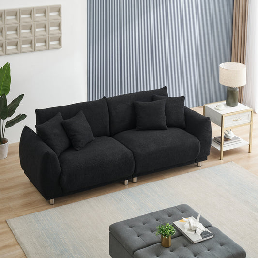 86.6 inch teddy fleece black sofa with four throw pillows hardware