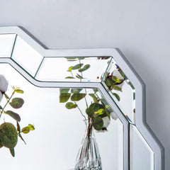 Large Silver Wall Mirror with Beveled Frame for Living Room, Entryway,
