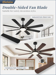 62 Inch Ceiling Fans with Lights, Black Modern Ceiling Fan with
