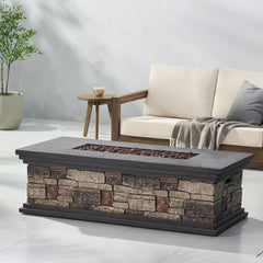 Contemporary Rectangle MGO Fire Pit 50,000 BTU Stone Gray Magnesium