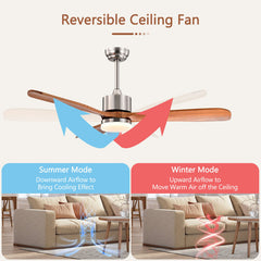 52 Inch Reversible Ceiling Fan with LED Light and Adjustable