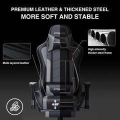 Gaming Chair with Footrest Speakers Video Game Chair Bluetooth Music