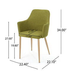 Classic Twist Dining Chair Set with Contoured Support in Green Fabric