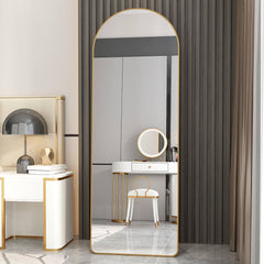 Modern Aluminum Alloy Metal Frame Arched Floor Mirror with Gold Finish