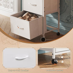 Dresser with 3 Drawers, Fabric Nightstand, Cabinet with Wheels,