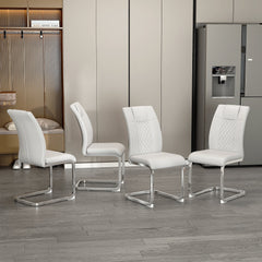 Modern Dining Chairs with Faux Leather Padded Seat, Metal Legs, White,