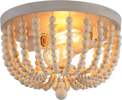 Boho Chandelier Wood Beaded Flush Mount Ceiling Light Fixtures for