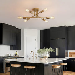Gold Modern Sputnik Chandelier Ceiling Light Fixtures,6-Lights