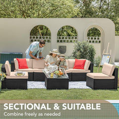 7 Pieces Outdoor Sectional Sofa Patio Furniture Sets Manual Weaving