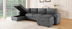 Modern Convertible Sectional Sofa with Storage Chaise Lounges and USB