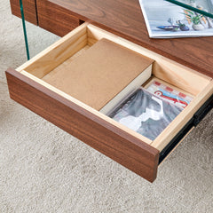 Modern Two-Tier Coffee Table with Drawer - Clear Tempered Glass &