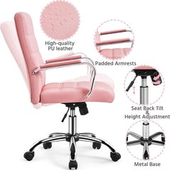 Mid-Back Office Chair with Arms 360� Swivel PU Leather Height