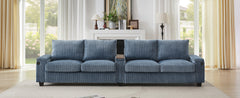 Modern 4-Seater Corduroy Sofa Couch with USB Ports, Hidden Storage,