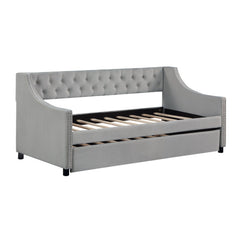 Twin Size Upholstered Daybed with Trundle,Sturdy Wood Bedframe w/