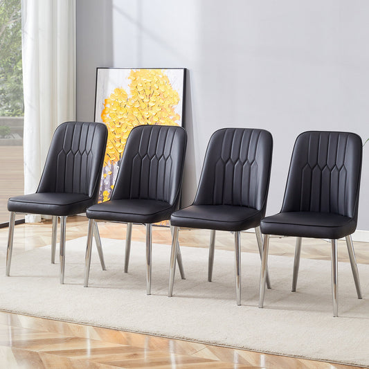 Modern Dining Chairs Set of 4 with PU Leather Backrest and Silver