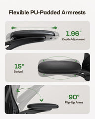 Office Chair Ergonomic Desk Chair with 3 Ways PU Armrests and