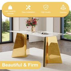 Pandora Patterned Sintered Stone Dining Table with Golden Stainless
