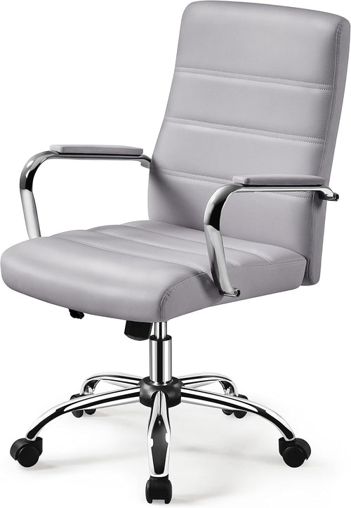 Mid-Back Office Chair with Arms Swivel PU Leather Height Adjustable