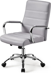 Mid-Back Office Chair with Arms Swivel PU Leather Height Adjustable