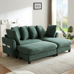 Upholstered Sectional Sofa with Movable Ottoman and Storage in Green