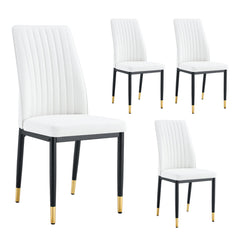 4 Dining Chair Set, White Dining Chair Set, PU Material High Back Seat