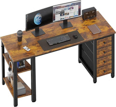55 Inch Computer Desk with 4 Fabric Drawers & Storage Shelves, Writing
