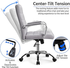 Mid-Back Office Chair with Arms Swivel PU Leather Height Adjustable