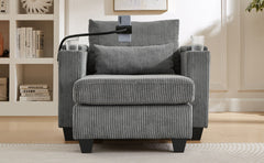Convertible Chaise Lounge Sofa Chair Corduroy Sleeper with USB Ports,
