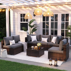 Patio Furniture Set, 7-Piece Outdoor Sectional with Waterproof Cover,