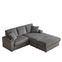 84Inch Corduroy 3-seater sofa With 3 back pillows ,2 toss pillows , a