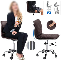 Task Chair Armless Office Chair PU Leather Ribbered Modern Desk Chair