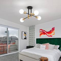 Black Gold Sputnik Chandelier: Modern Industrial Ceiling Light