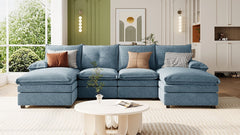 U-Shaped Chenille Sectional Sofa with Adjustable Armrest Pillows -