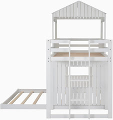 House Bunk Beds, Twin over Full Bunk Bed Wood Playhouse Bunkbed Low