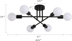 Black Modern Sputnik Chandelier Ceiling Light Fixtures,6-Lights