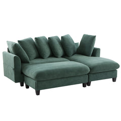 Upholstered Sectional Sofa with Movable Ottoman and Storage in Green